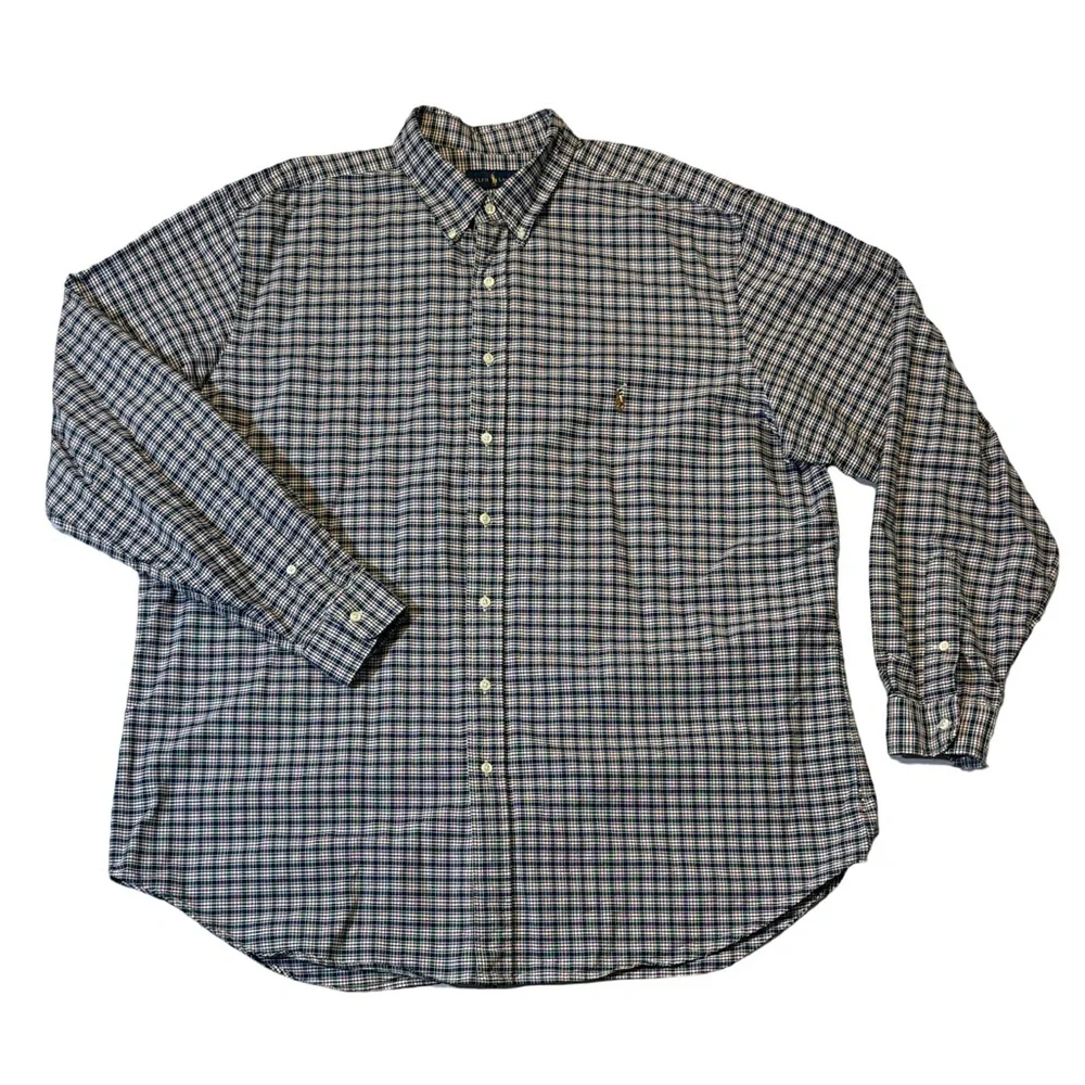 Polo Ralph Lauren mens 2XLT Tall blue purple check plaid button up oxford shirt